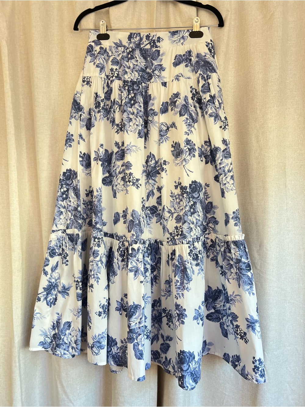 Abercrombie & Fitch White Maxi Skirt with Blue Floral Print